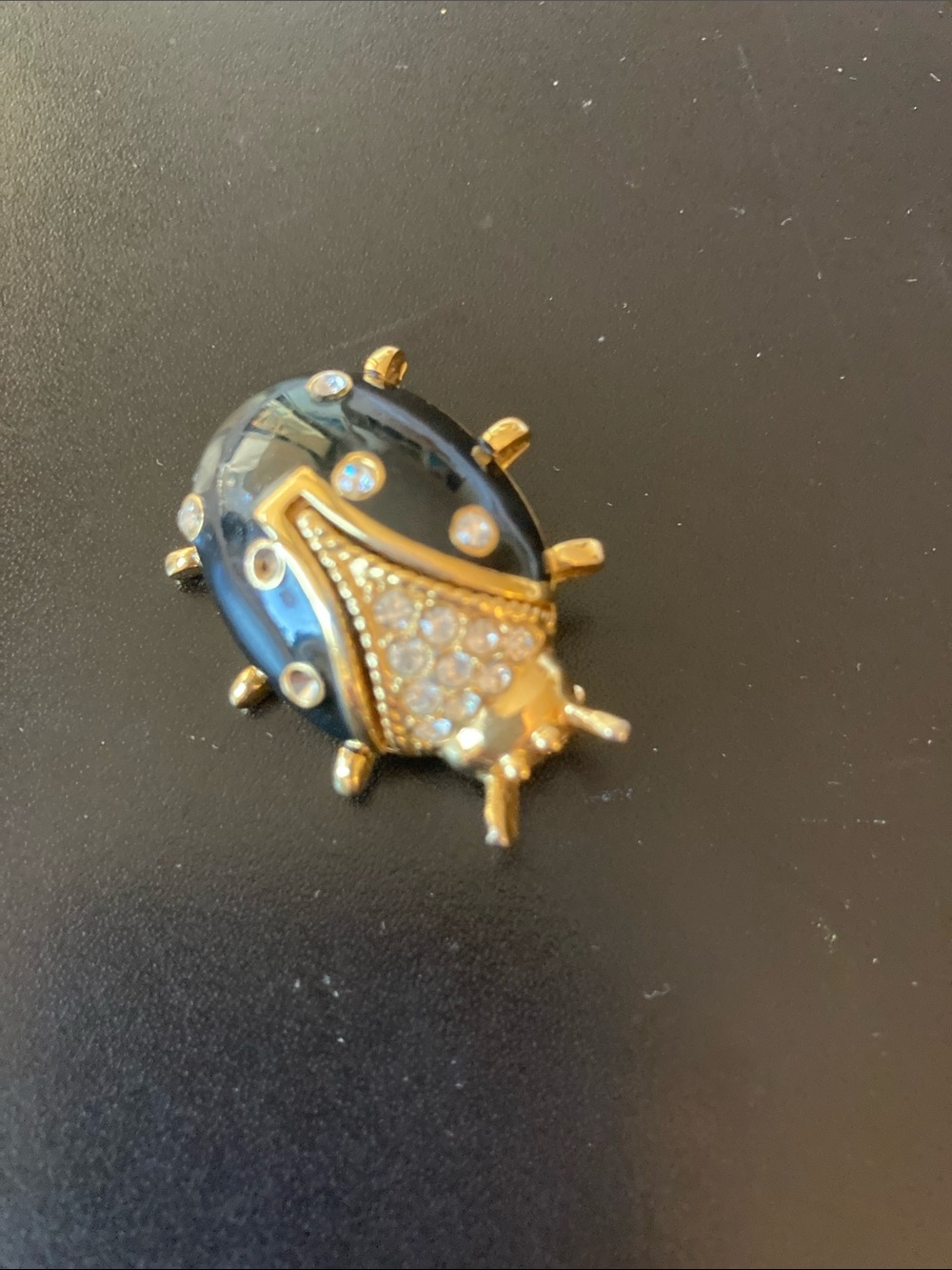 Gold and Black Jeweled Ladybug Brooch